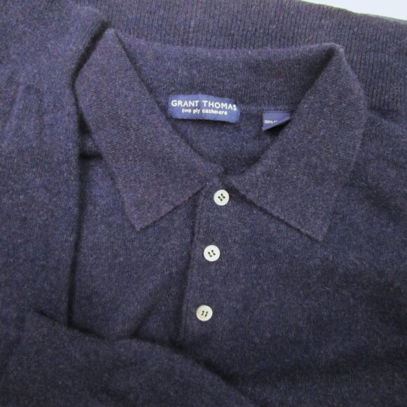 CASHMERE Mens Polo Collar Placket Sweater Cuddly Navy - Picture 6 of 9